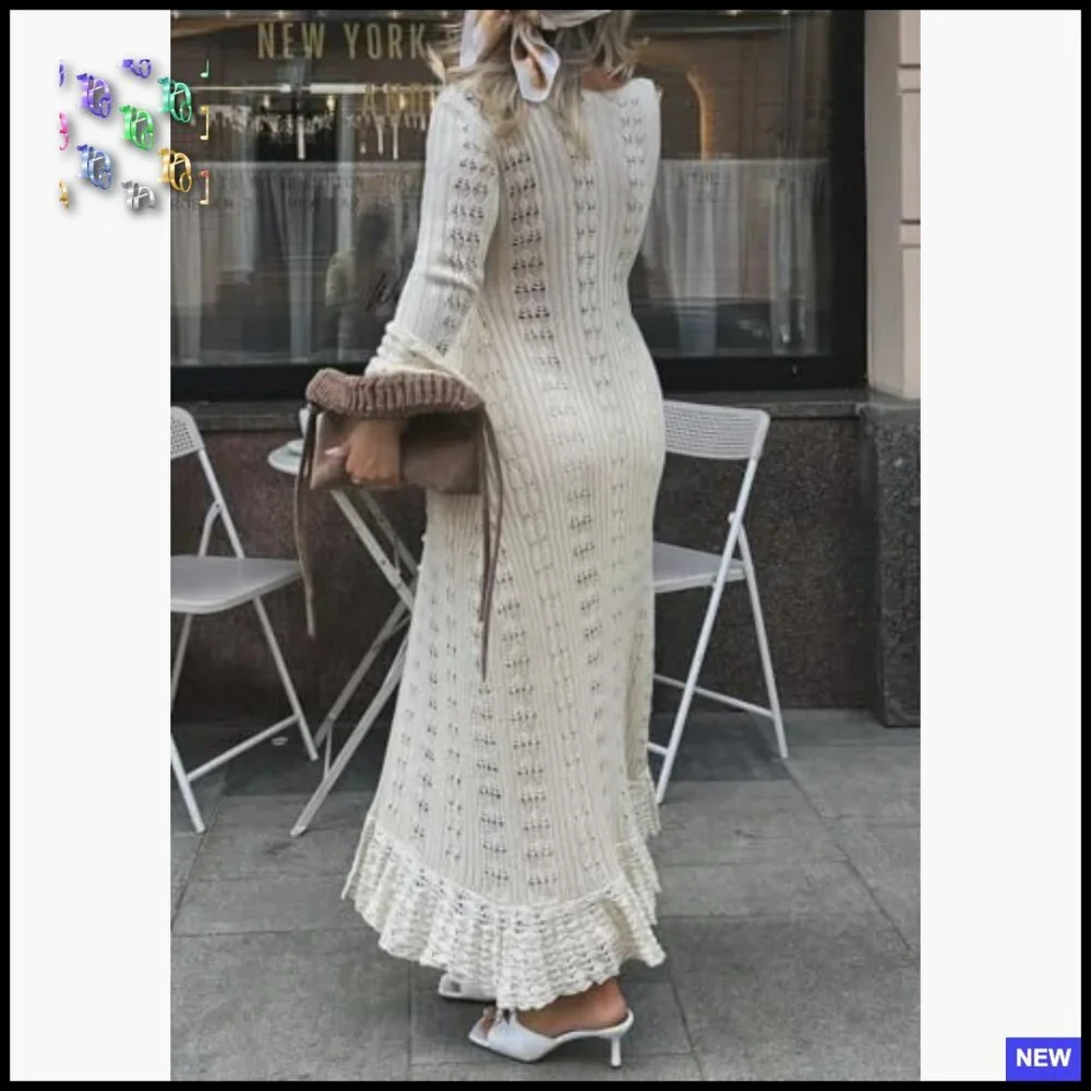 Crochet Hollow Out Maxi Cardigan Boho Oversized Button Down Sweater Dress